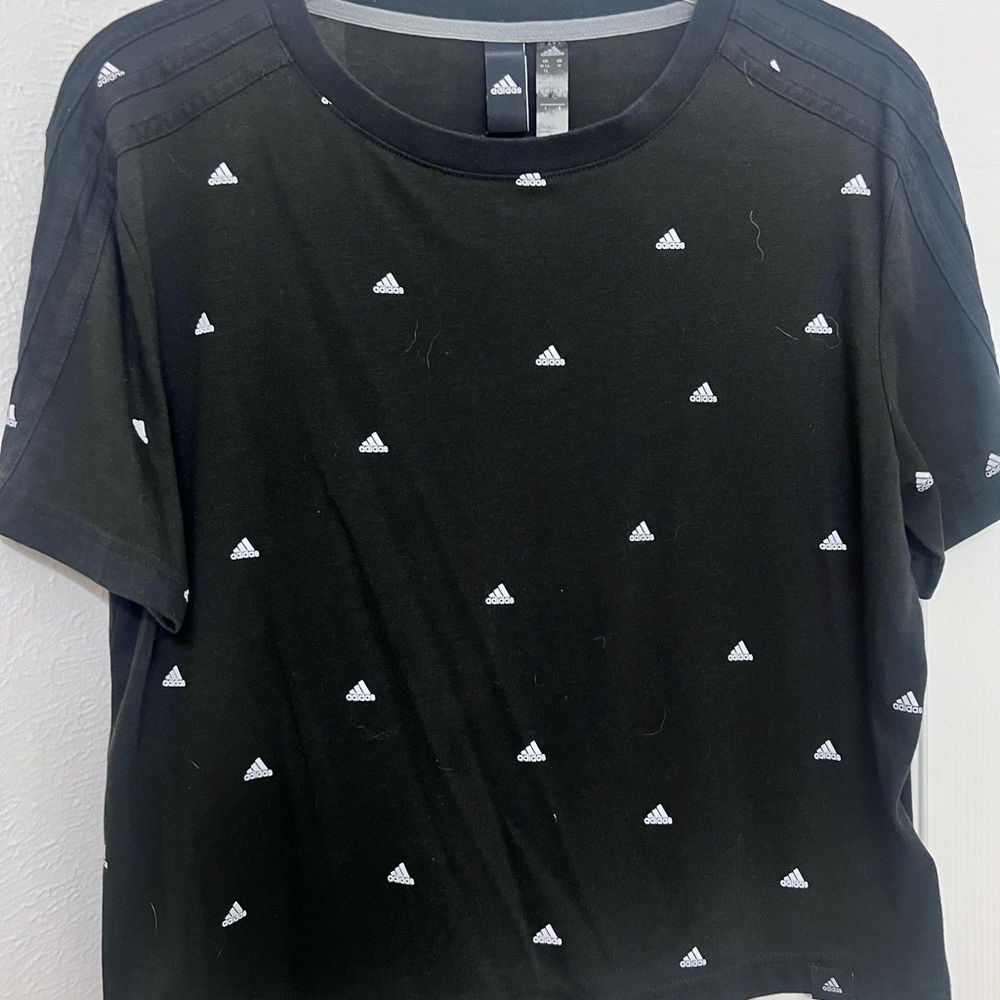 Adidas Black T-Shirt with White Logo Pattern